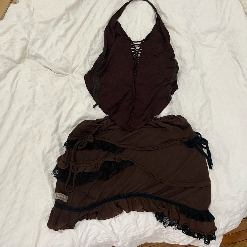 Brown Super Soft Skirt and Halter Top Set